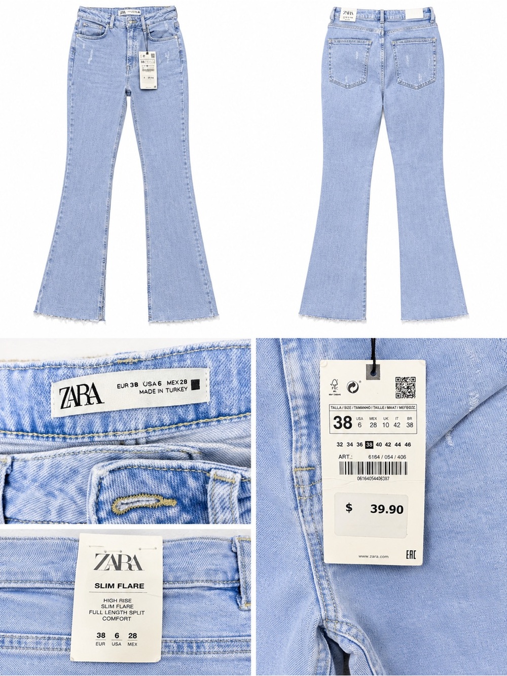 Zara Light Blue Slim Flare Jeans